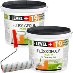 Flüssigfolie 1K Dichtfolie Abdichtfolie Abdichtung Terassen Keller Bad Dusche 40Kg + Farbroller 25cm LEVEL+19
