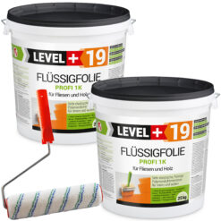 Flüssigfolie 1K Dichtfolie Abdichtfolie Abdichtung Terassen Keller Bad Dusche 50Kg + Farbroller 25cm LEVEL+19