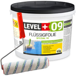Flüssigfolie Spezial 1K Dichtfolie Abdichtfolie Abdichtung 12Kg + Farbroller 25cm LEVEL+09