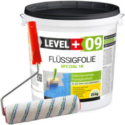 Flüssigfolie Spezial 1K Dichtfolie Abdichtfolie Abdichtung 20Kg + Farbroller 25cm LEVEL+09