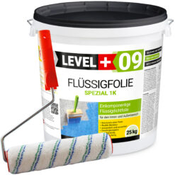 Flüssigfolie Spezial 1K Dichtfolie Abdichtfolie Abdichtung 25Kg + Farbroller 25cm LEVEL+09