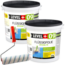 Flüssigfolie Spezial 1K Dichtfolie Abdichtfolie Abdichtung 50Kg + Farbroller 25cm LEVEL+09
