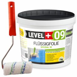 Flüssigfolie Spezial 1K Dichtfolie Abdichtfolie Abdichtung 7Kg + Farbroller 10cm LEVEL+09