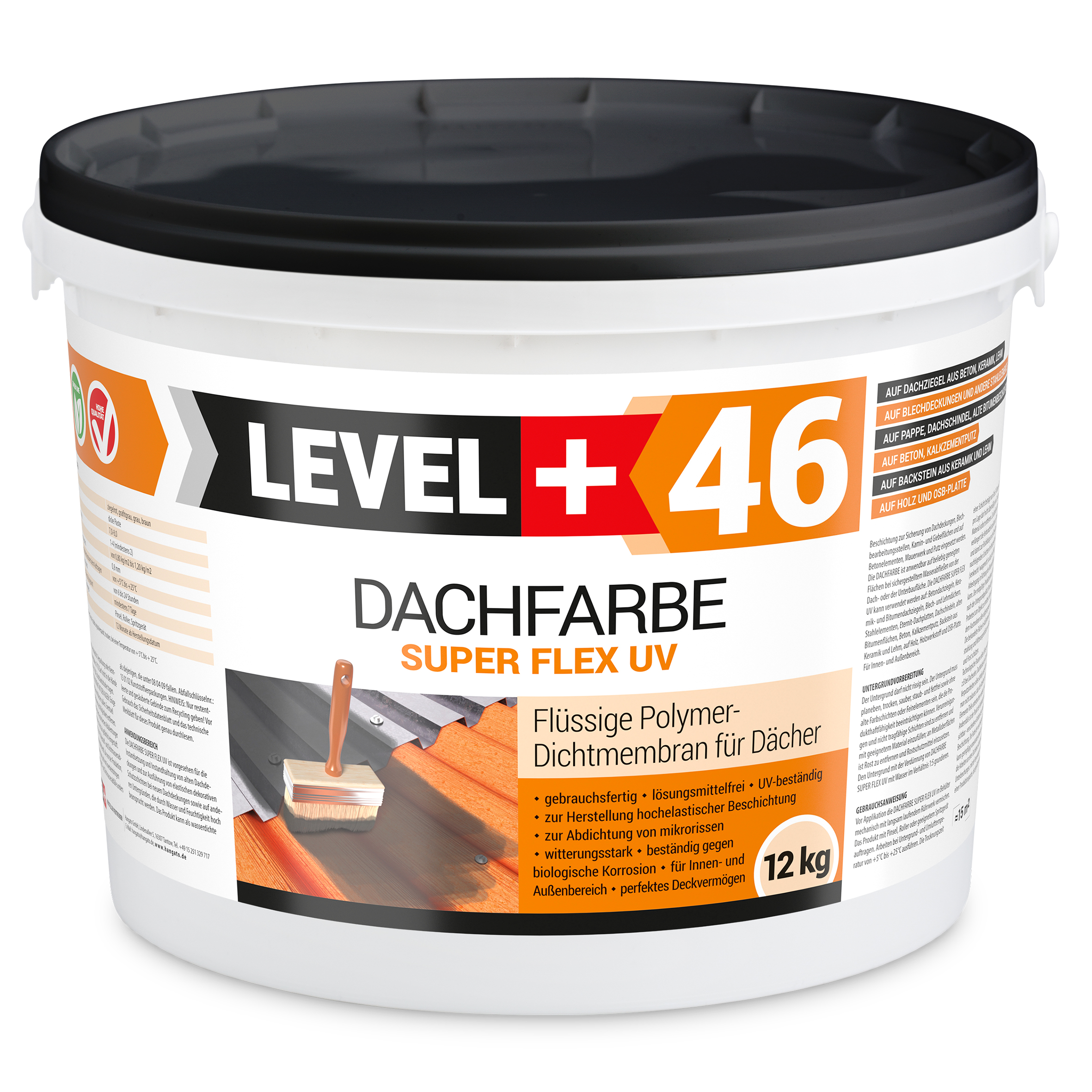 Dachfarbe 12kg Anthrazit Flexible Sockelfarbe Dachlack UV-beständig + Farbroller 25cm mit Bügel SET L+46 – Bild 2