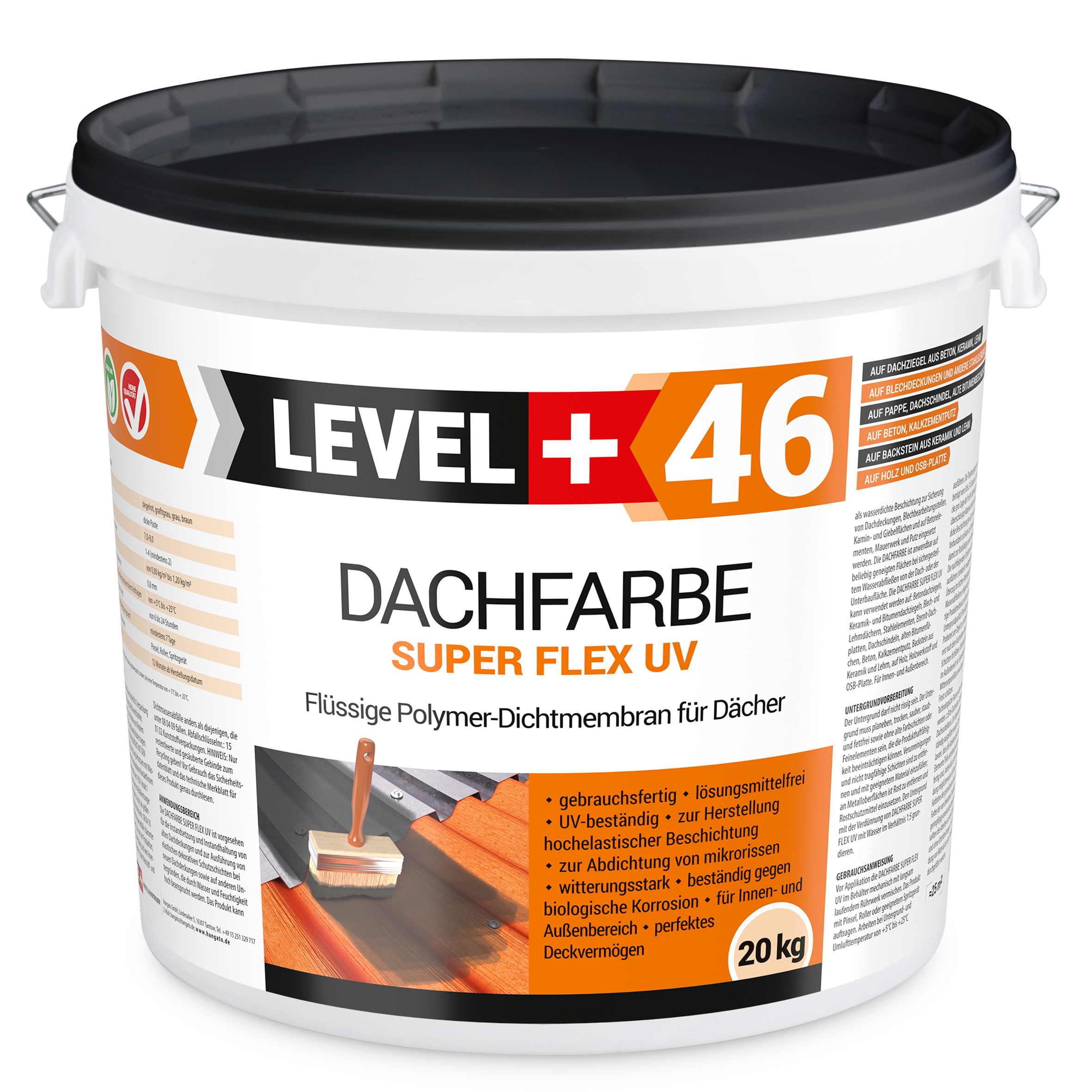 Dachfarbe 40kg Ziegelrot Flexible Sockelfarbe Dachlack UV-beständig + Farbroller 25cm mit Bügel SET L+46 – Bild 2