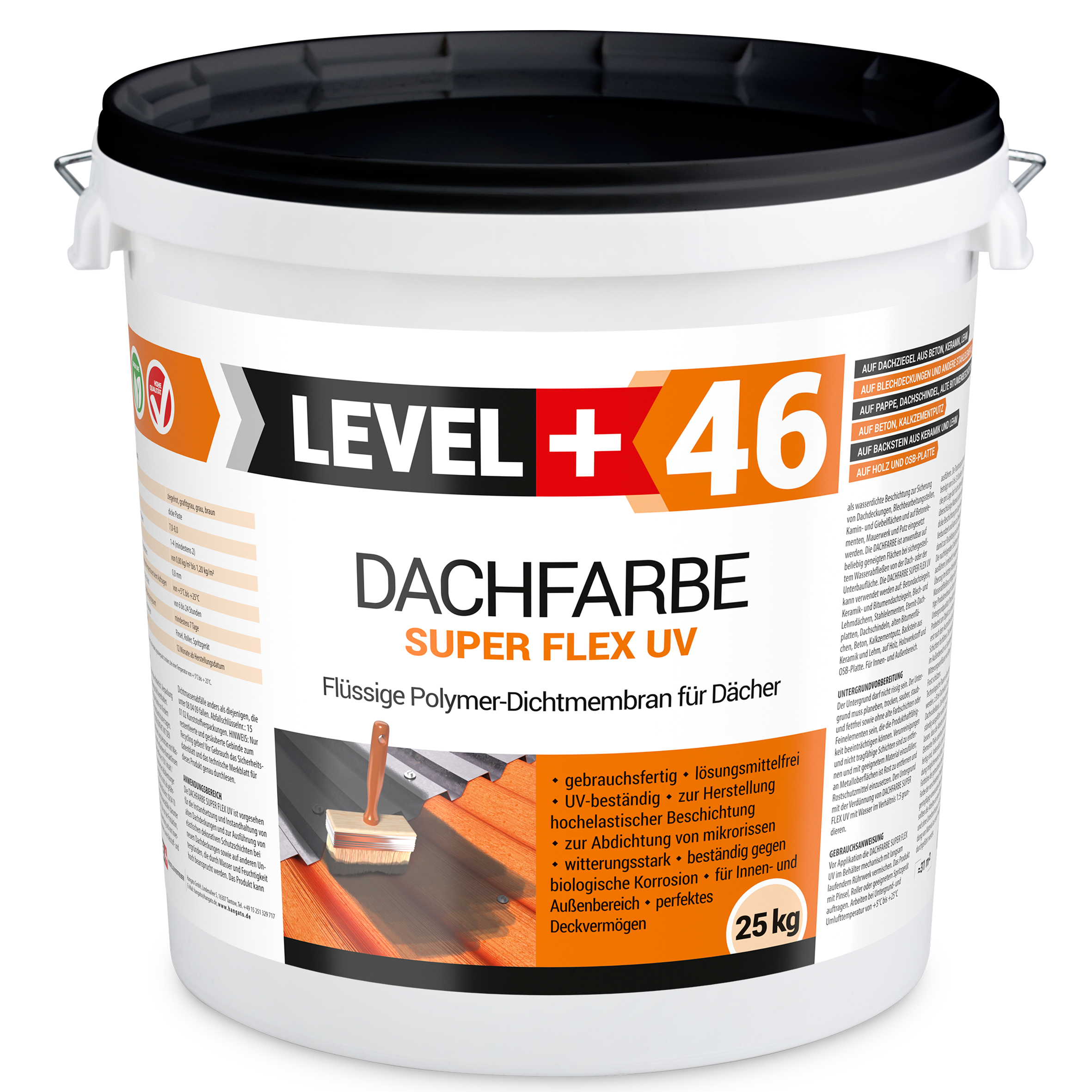 Dachfarbe elastische Sockelfarbe Dachlack UV-beständig Super Flex 24 x 25Kg Ziegelrot LEVEL+ Palette 600kg L+46 – Bild 2