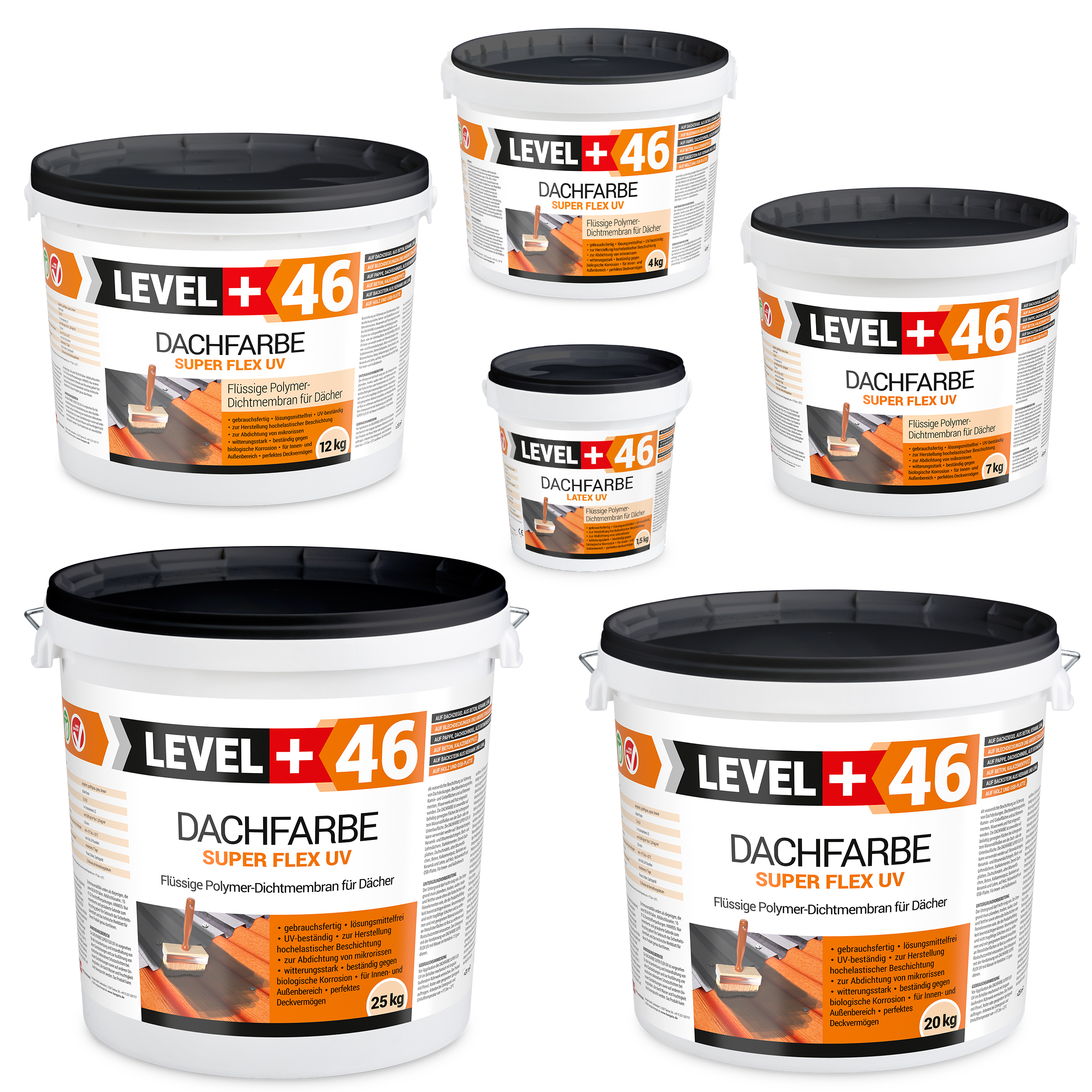 Dachfarbe elastische Sockelfarbe Dachlack UV-beständig Super Flex 24 x 25Kg Ziegelrot LEVEL+ Palette 600kg L+46 – Bild 3