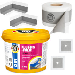 Dichtset Flüssigfolie 4Kg Dichtband 5m Dichtecken Manschetten Ø10 Dusche Bad HALBAU H02