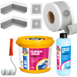 Dichtset Flüssigfolie 7Kg Dichtband Dichtecken Tiefengrund Farbroller 10cm SET H14