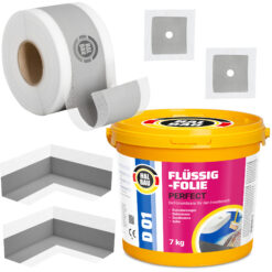 Dichtset Flüssigfolie 7Kg Dichtband 10m Dichtecken Manschetten Dusche Bad H16