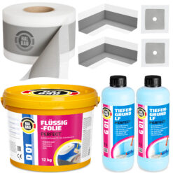 Dichtset Flüssigfolie 12kg Dichtband 10m Dichtecken Manschetten Tiefengrund SET H29
