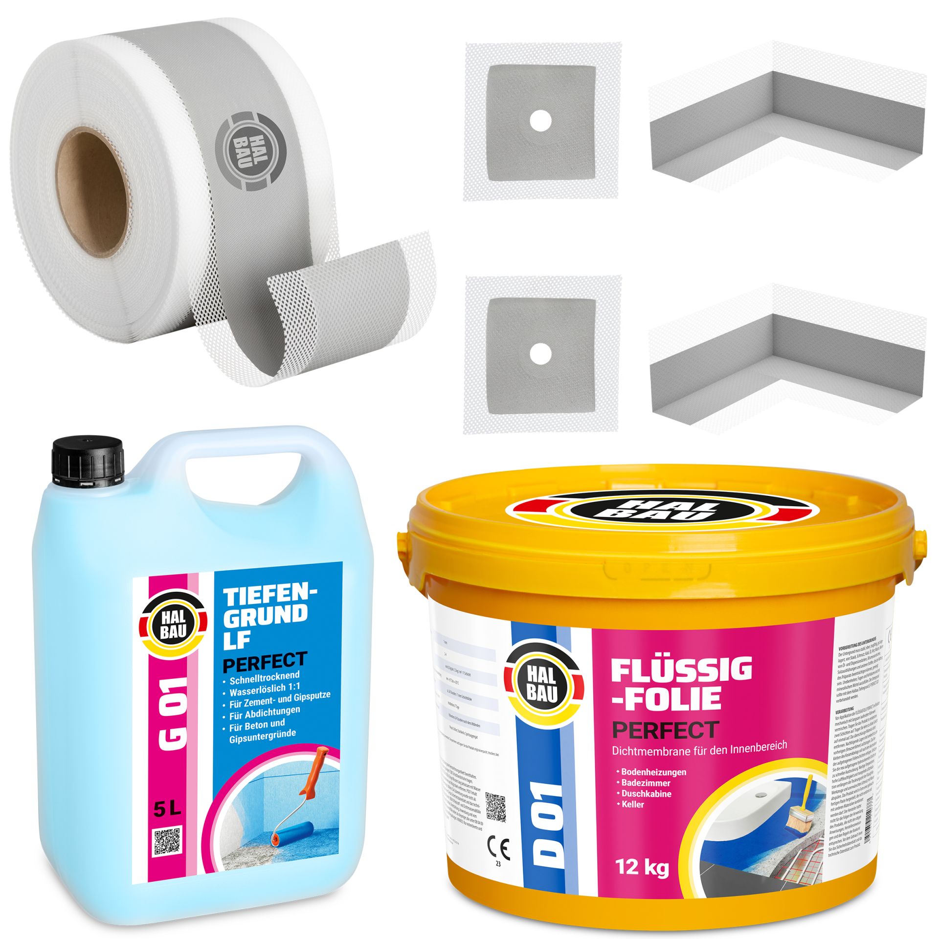 Dichtset Dusche Bad Flüssigfolie 12kg Abdichtung Tiefengrund Dichtband SET H30