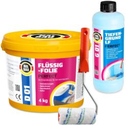 Flüssigfolie 4Kg Abdichtung Tiefengrund Dusche Bad Küche Farbroller 10cm SET H407