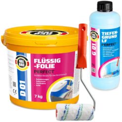 Flüssigfolie 7Kg Abdichtung Tiefengrund Dusche Bad Küche Farbroller 10cm SET H409
