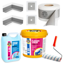 Dichtset Flüssigfolie 20Kg Dichtband 15m Ecken Tiefengrund Farbroller 25cm H41