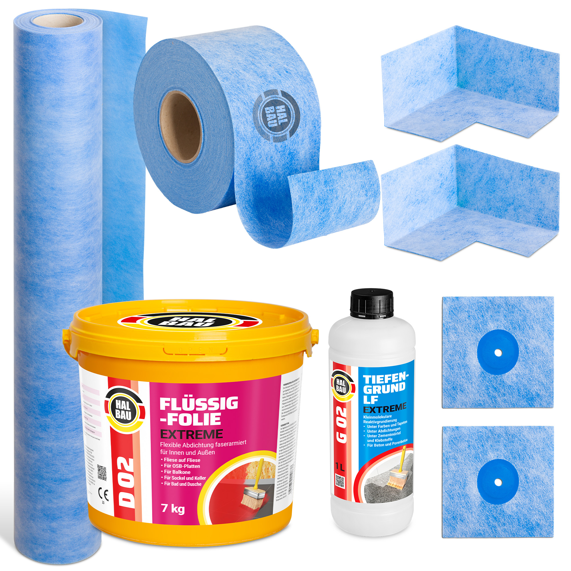 Dichtset Balkon Bad Abdichtung Flüssigfolie 7kg Dichtband Set Aussen Innen SET H310