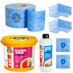 Dichtset Balkon Bad Abdichtung Flüssigfolie 7kg Dichtband Set Aussen Innen SET H312