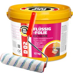 Flüssigfolie in 1K Dichtfolie Abdichtfolie Abdichtung Bad Dusche Küche Wassersperre 12Kg + Roller 25cm HALBAU D02