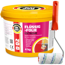 Flüssigfolie in 1K Dichtfolie Abdichtfolie Abdichtung Bad Dusche Küche Wassersperre 4Kg + Roller 10cm HALBAU D02