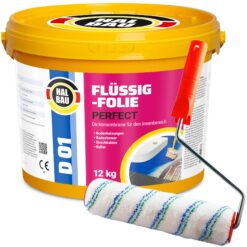 Flüssigfolie in 1K Dichtfolie Abdichtfolie Abdichtung Bad Dusche Küche Wasserdicht 12Kg + Roller 25cm HALBAU D01