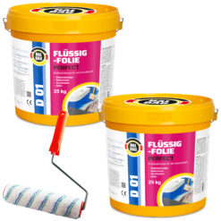 Flüssigfolie in 1K Dichtfolie Abdichtfolie Abdichtung Bad Dusche Küche Wasserdicht 50Kg + Roller 25cm HALBAU D01