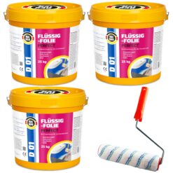 Flüssigfolie in 1K Dichtfolie Abdichtfolie Abdichtung Bad Dusche Küche Wasserdicht 75Kg + Roller 25cm HALBAU D01