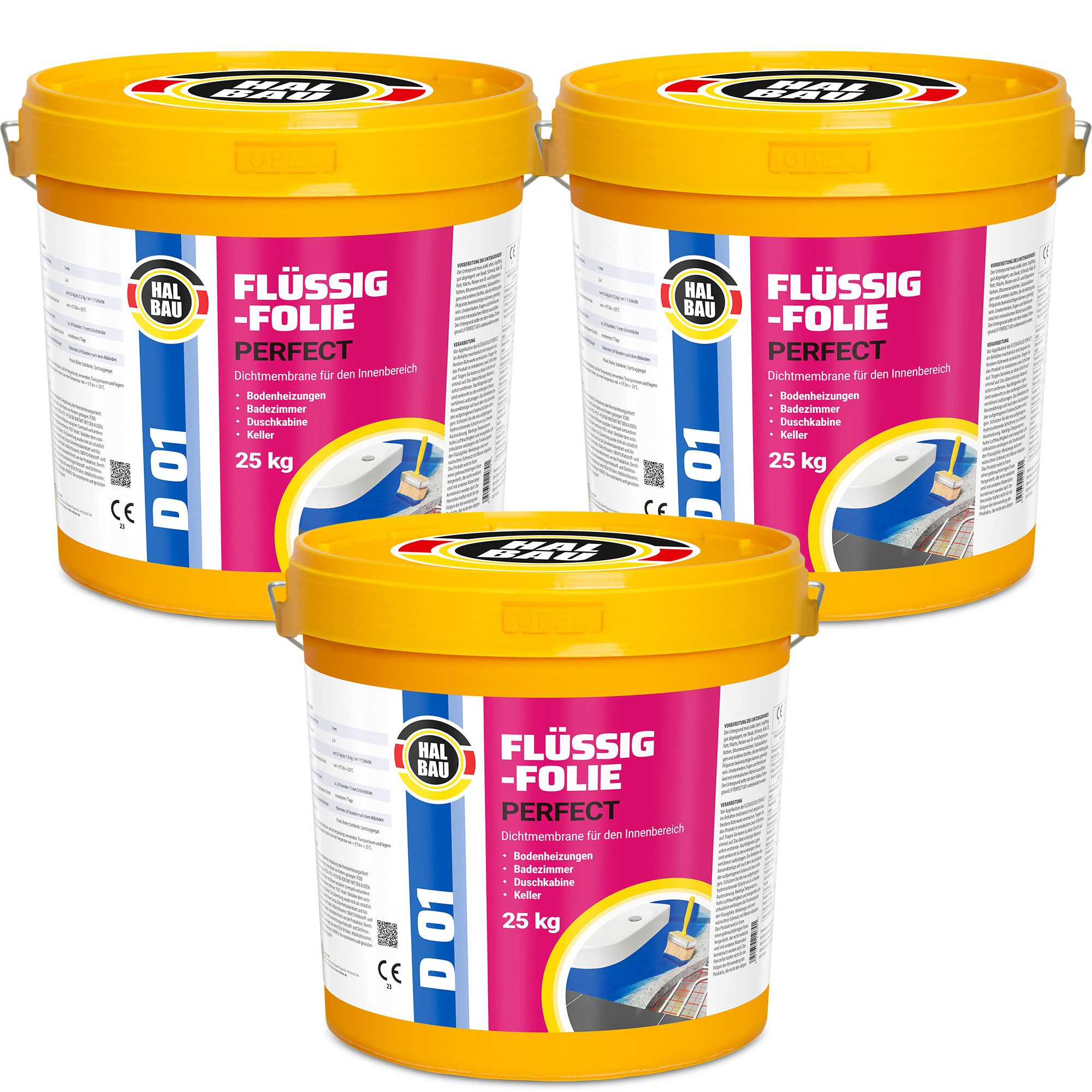 Flüssigfolie in 1K Dichtfolie Abdichtfolie Abdichtung Bad Dusche Küche Wasserdicht 75Kg HALBAU D01