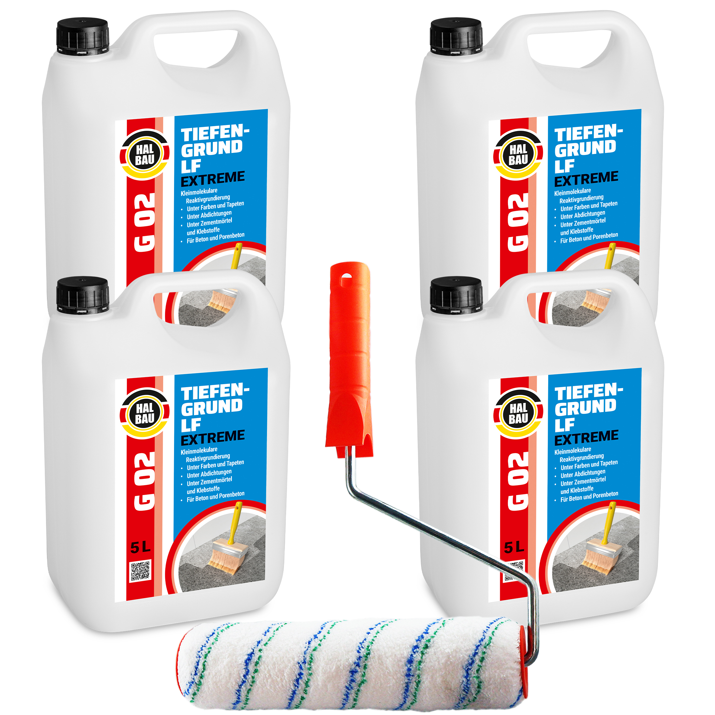 Tiefengrund LF 20L Reaktiv Silikatgrund Primer Farben Tapeten HALBAU G02 + Farbroller 25cm