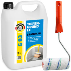 Tiefengrund 5L Tiefgrund LF Farben Tapeten Putz Gips Primer HALBAU G03 + Farbroller 10cm