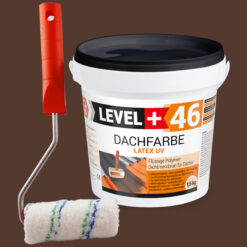 Dachfarbe 1,5kg Braun Flexible Sockelfarbe Dachlack UV-beständig + Farbroller 10cm mit Bügel SET L+46