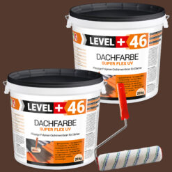 Dachfarbe 40kg Braun Flexible Sockelfarbe Dachlack UV-beständig + Farbroller 25cm mit Bügel SET L+46
