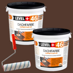 Dachfarbe 50kg Braun Flexible Sockelfarbe Dachlack UV-beständig + Farbroller 25cm mit Bügel SET L+46