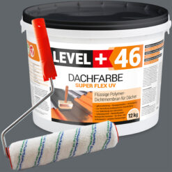 Dachfarbe 12kg Steingrau Flexible Sockelfarbe Dachlack UV-beständig + Farbroller 25cm mit Bügel SET L+46