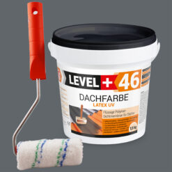 Dachfarbe 1,5kg Steingrau Flexible Sockelfarbe Dachlack UV-beständig + Farbroller 10cm mit Bügel SET L+46