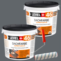 Dachfarbe 40kg Steingrau Flexible Sockelfarbe Dachlack UV-beständig + Farbroller 25cm mit Bügel SET L+46