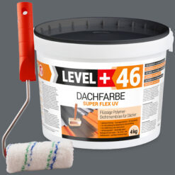 Dachfarbe 4kg Steingrau Flexible Sockelfarbe Dachlack UV-beständig + Farbroller 10cm mit Bügel SET L+46