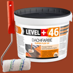 Dachfarbe 4kg Ziegelrot Flexible Sockelfarbe Dachlack UV-beständig + Farbroller 10cm mit Bügel SET L+46