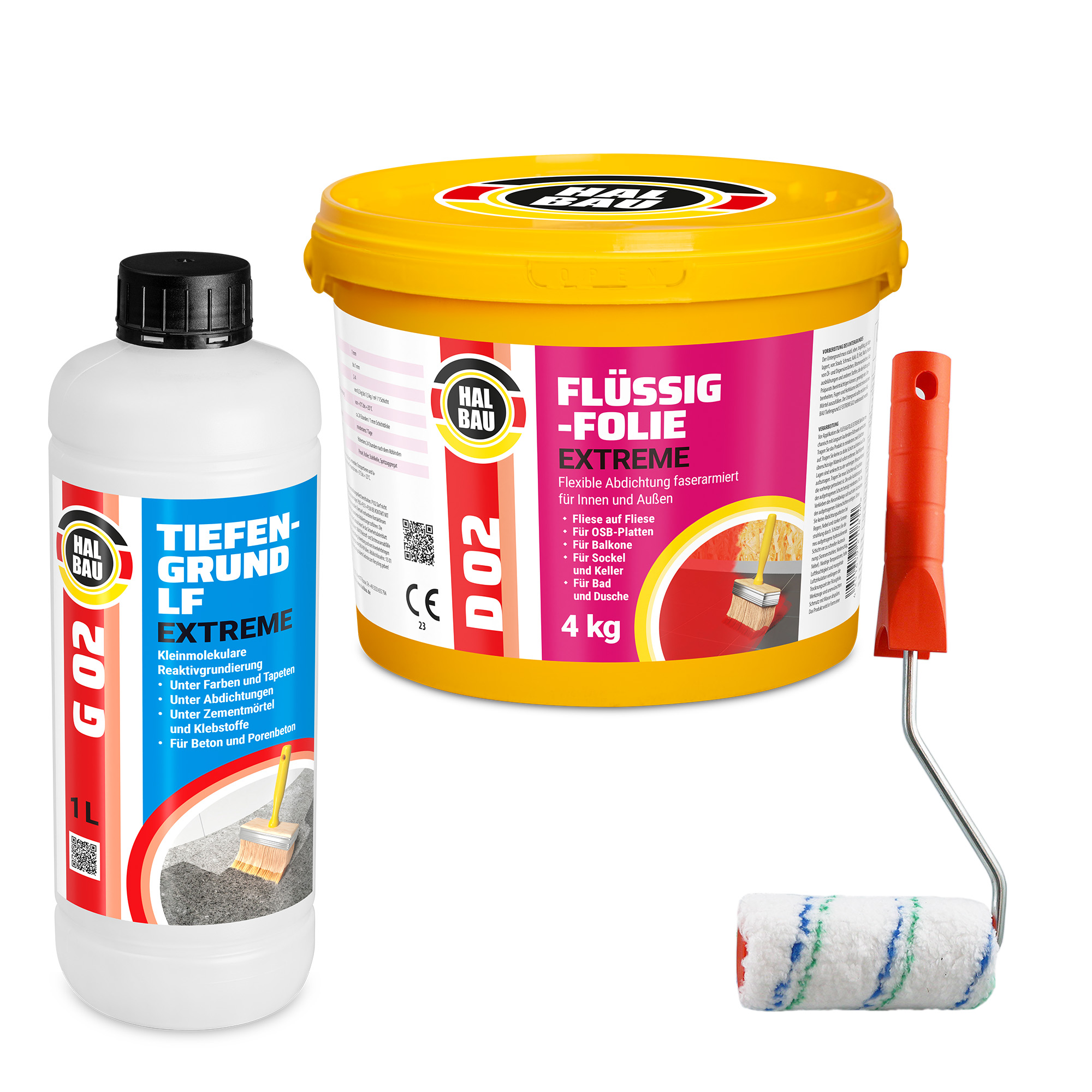 Dichtset Balkon Bad Abdichtung Flüssigfolie 4kg Dichtband Wasserdicht Set Farbroller 10cm Aussen Innen H205