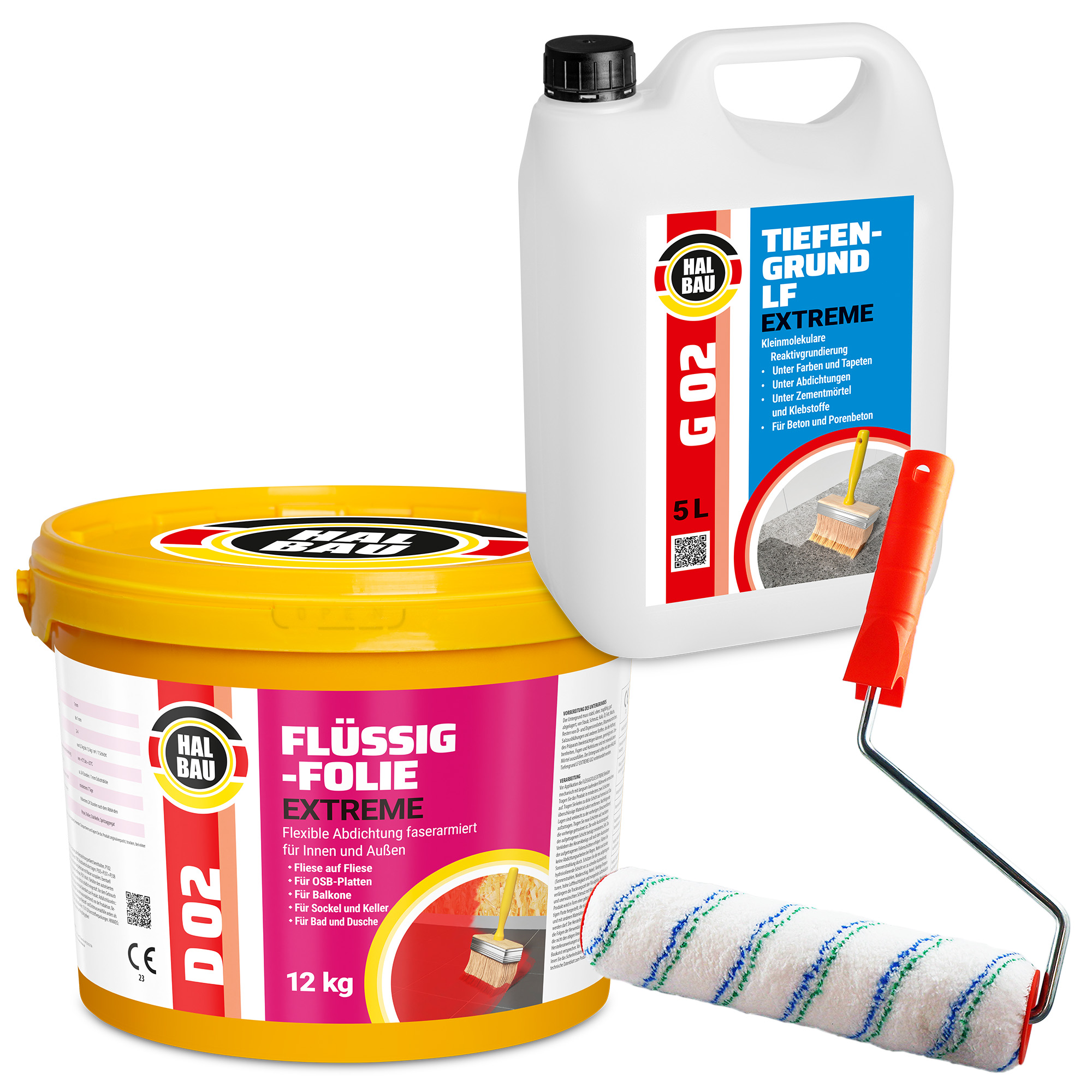 Dichtset Balkon Bad Abdichtung Flüssigfolie 12kg Dichtband Wasserdicht Set Farbroller 25cm Aussen Innen H207