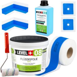 Dichtset Abdichtung Flüssigfolie 7kg Dichtband 5m Tiefengrund Farbroller 10cm Dichtband LEVEL+ SET292