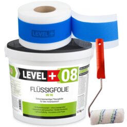 Dichtset Abdichtung Flüssigfolie 5,5kg Dichtband 5m Farbroller 10cm Dichtband LEVEL+ SET295