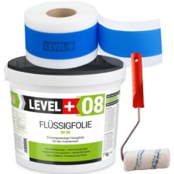 Dichtset Abdichtung Flüssigfolie 7kg Dichtband 5m Farbroller 10cm Dichtband LEVEL+ SET296