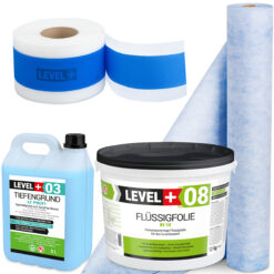 Dichtset Abdichtung Flüssigfolie 12kg Dichtbahn 2m² Tiefengrund Dichtband LEVEL+ SET310