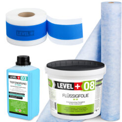 Dichtset Abdichtung Flüssigfolie 7kg Dichtbahn 1m² Tiefengrund Dichtband LEVEL+ SET311