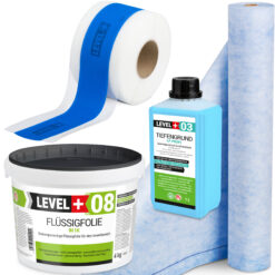 Dichtset Abdichtung Flüssigfolie 4kg Dichtbahn 1m² Tiefengrund Dichtband LEVEL+ SET313