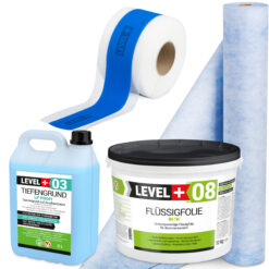 Dichtset Abdichtung Flüssigfolie 12kg Dichtbahn 1m² Tiefengrund Dichtband LEVEL+ SET314
