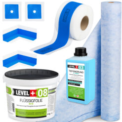 Dichtset Duschabdichtung Flüssigfolie 4kg Innenecke Dichtband Bad Dusche Küche LEVEL+ SET346