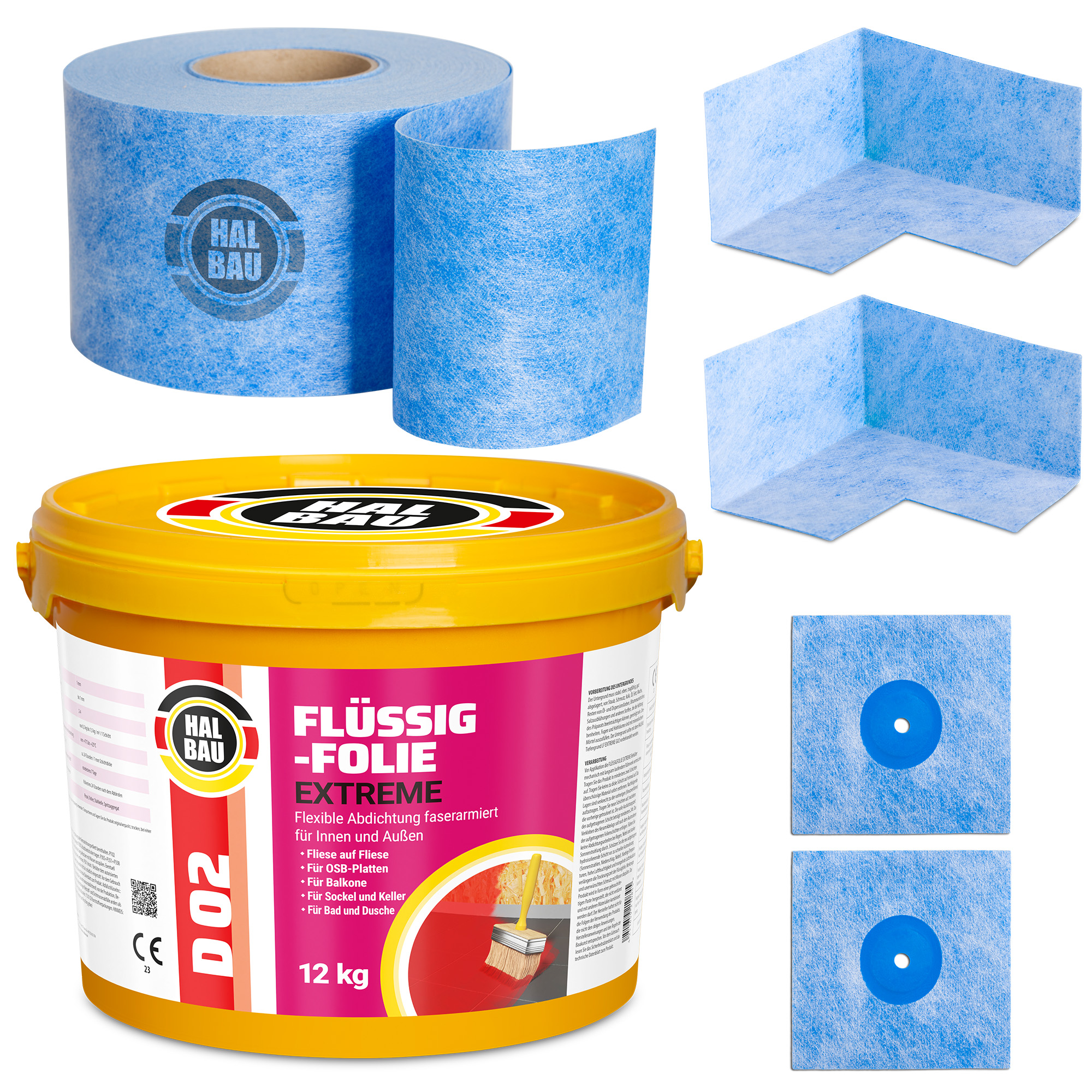 Dichtset Balkon Bad Abdichtung Flüssigfolie 12kg Dichtband Wasserdicht Set Aussen Innen H316