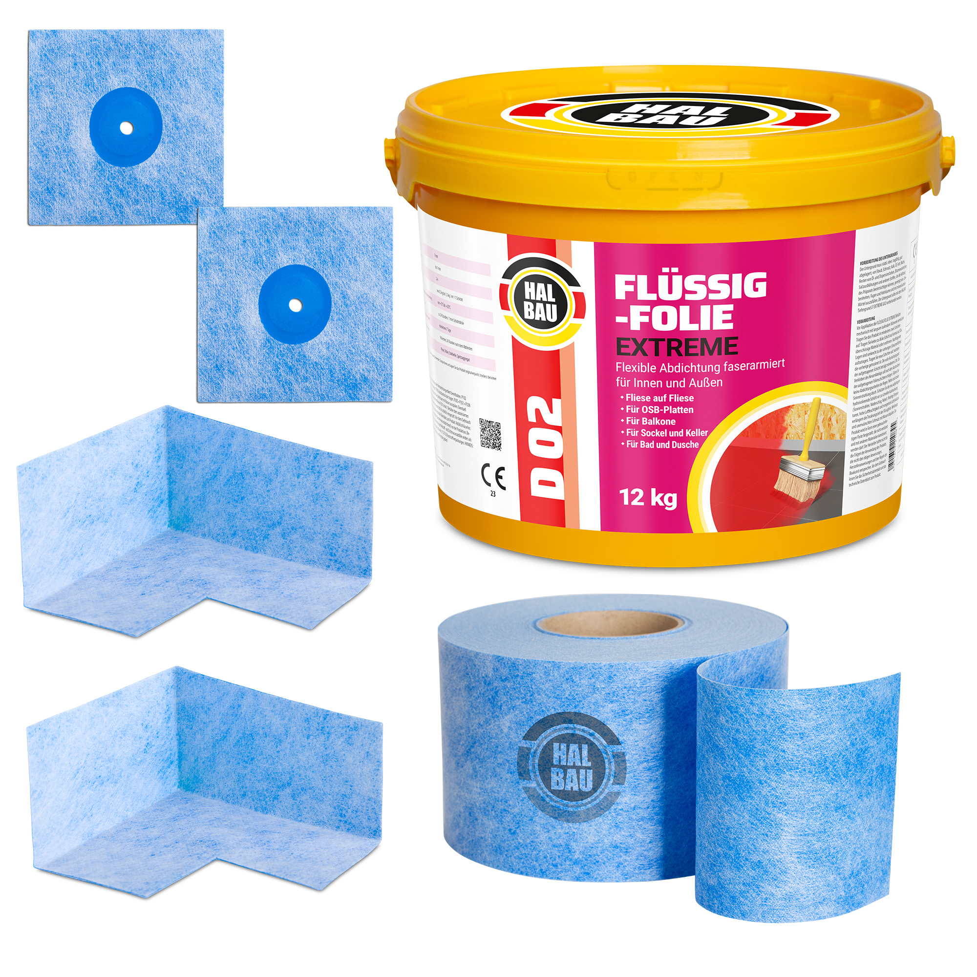 Dichtset Balkon Bad Abdichtung Flüssigfolie 12kg Dichtband Wasserdicht Set Aussen Innen H318