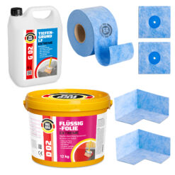 Dichtset Balkon Bad Abdichtung Flüssigfolie 12kg Dichtband Wasserdicht Set Aussen Innen H325